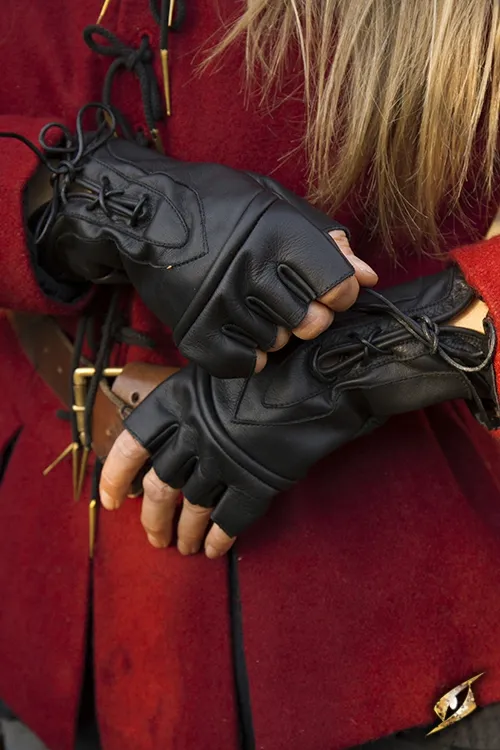 Fingerlose Dieb-Handschuhe aus Leder schwarz