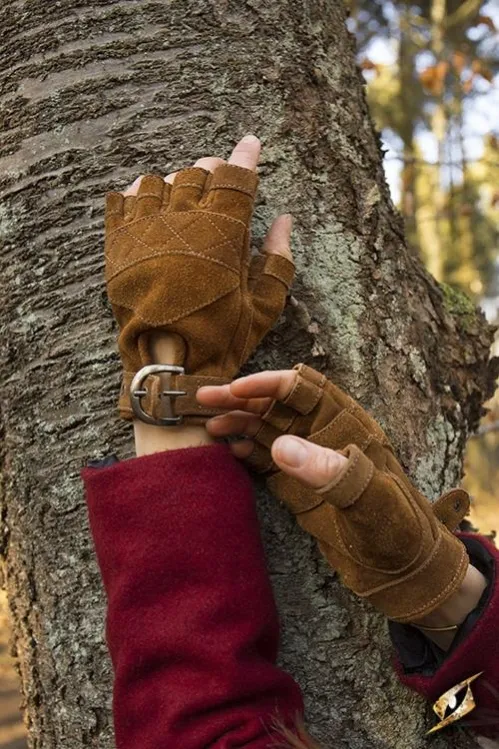 Fingerlose Handschuhe aus Rauhleder braun