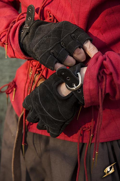 Fingerlose Handschuhe aus Rauhleder schwarz