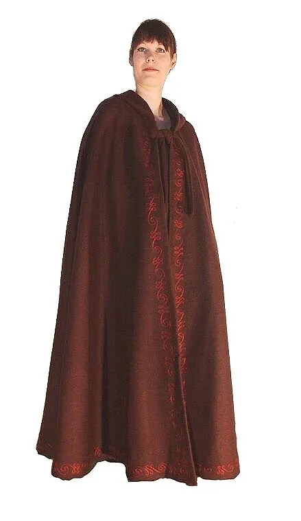 Umhang aus Wolle mit langer Kapuze und Stickerei
