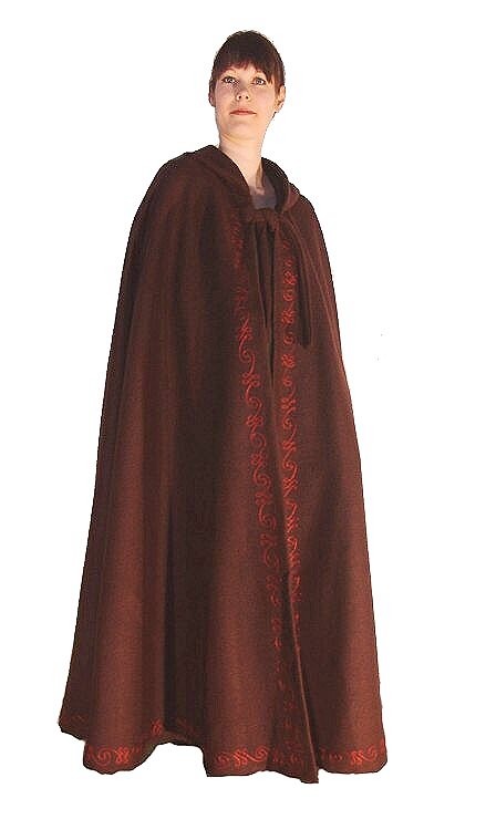 Umhang aus Wolle mit langer Kapuze und Stickerei