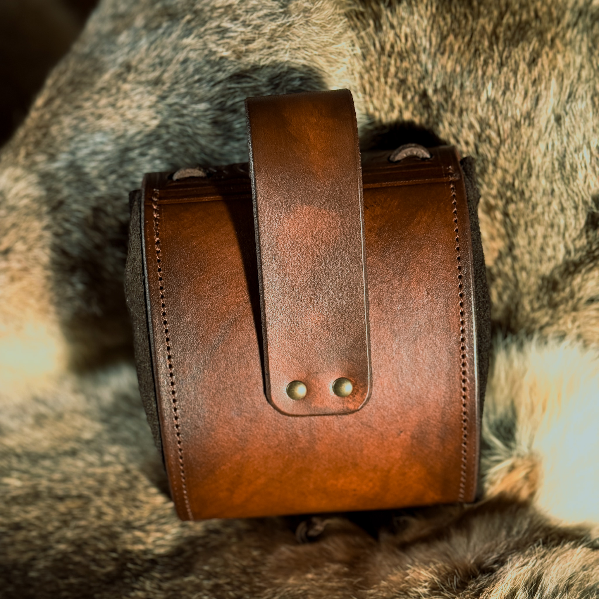 Gürteltasche aus Leder mit Lebensbaum, braun