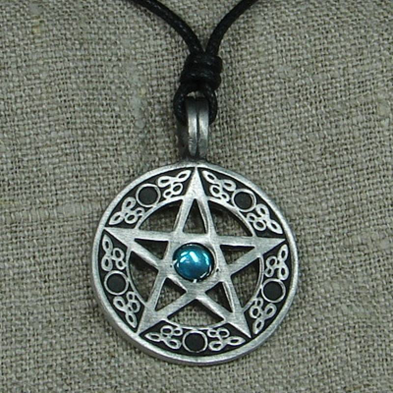 Zinnanhänger Pentagramm mit rotem Stein