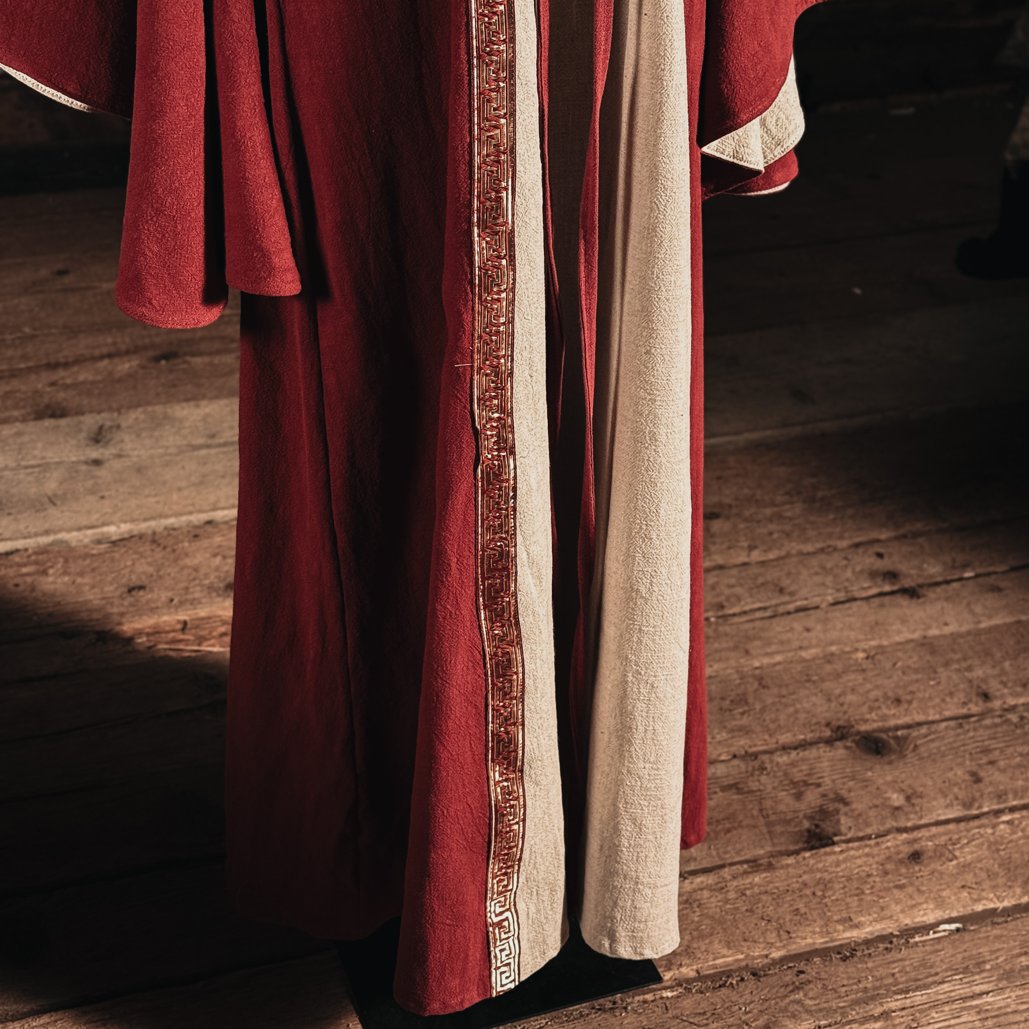 Leinen Mittelalterkleid weinrot/natur, Einzelstück