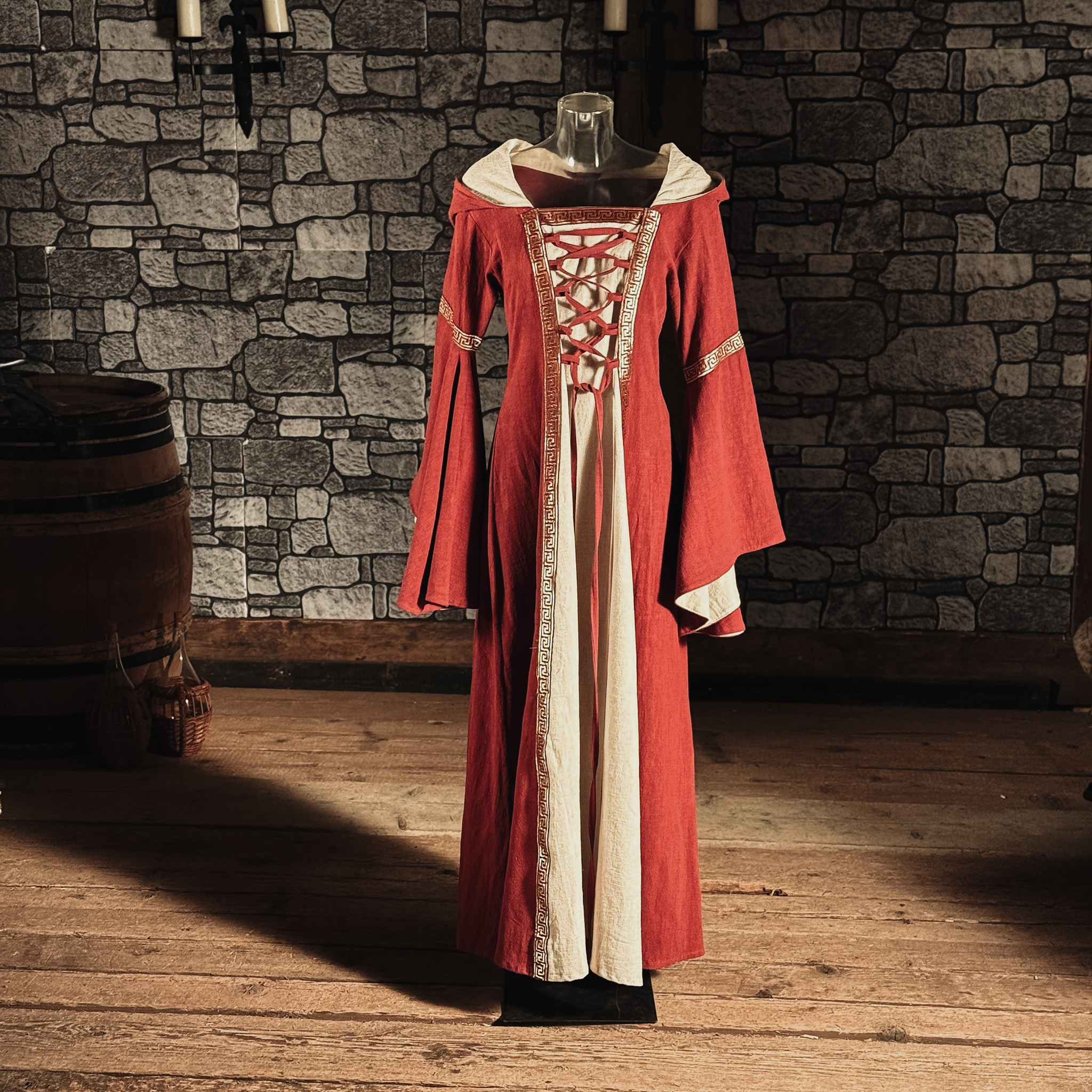 Leinen Mittelalterkleid weinrot/natur, Einzelstück