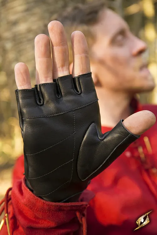 Fingerlose Dieb-Handschuhe aus Leder schwarz