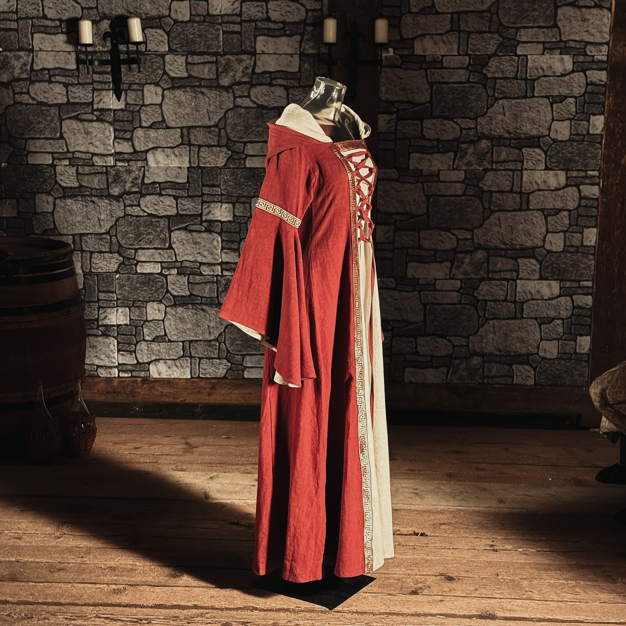 Leinen Mittelalterkleid weinrot/natur, Einzelstück