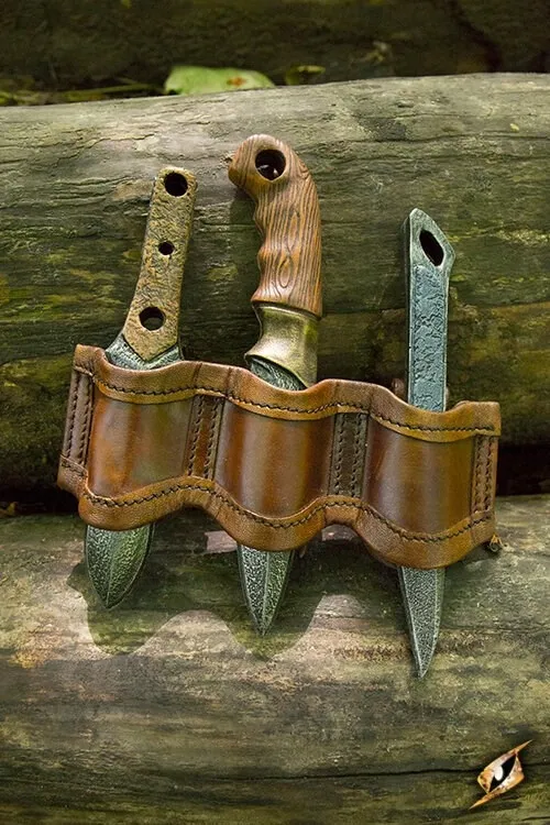 Messerset mit Halterung braun