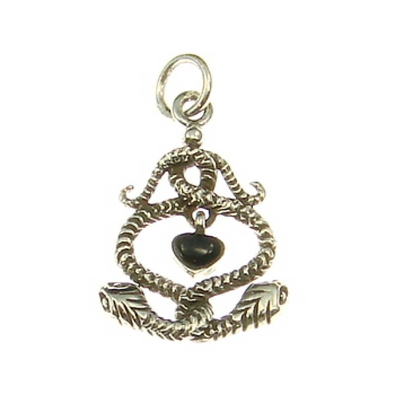 Silberanhänger 2 Schlangen mit schwarzem Herz