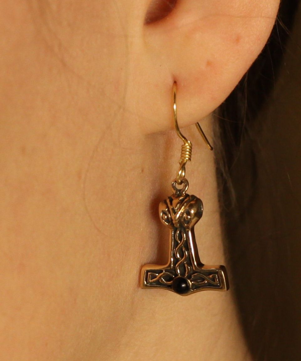 Bronze-Ohrhänger Thorshammer mit Stein